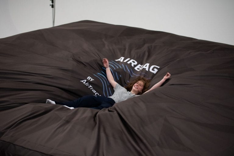 a soft landing in airbag in trampoline park